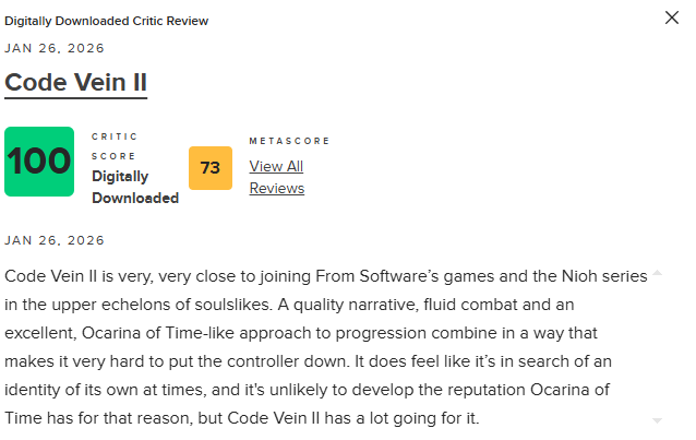 《噬血代码2》满分评测出乌龙 官网竟只给了80分!